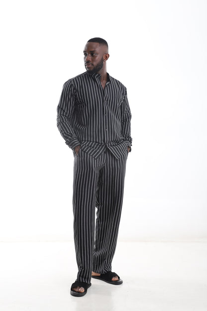 Men’s Black Striped Linen Set