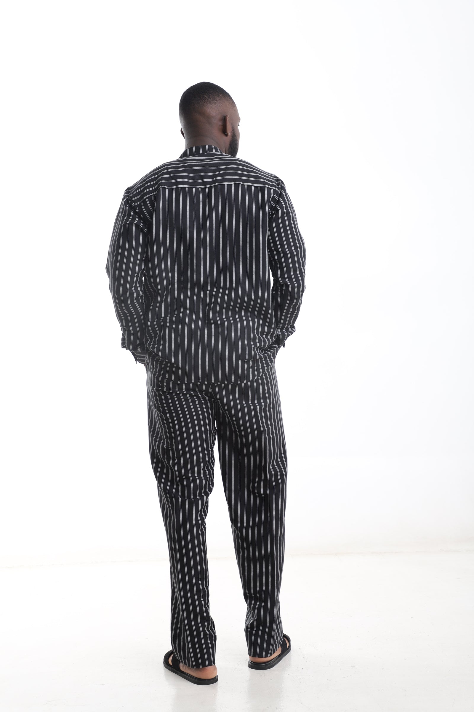 Men’s Black Striped Linen Set