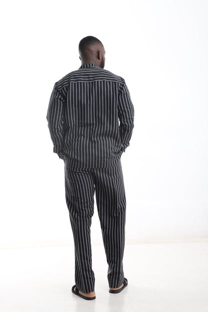 Men’s Black Striped Linen Set