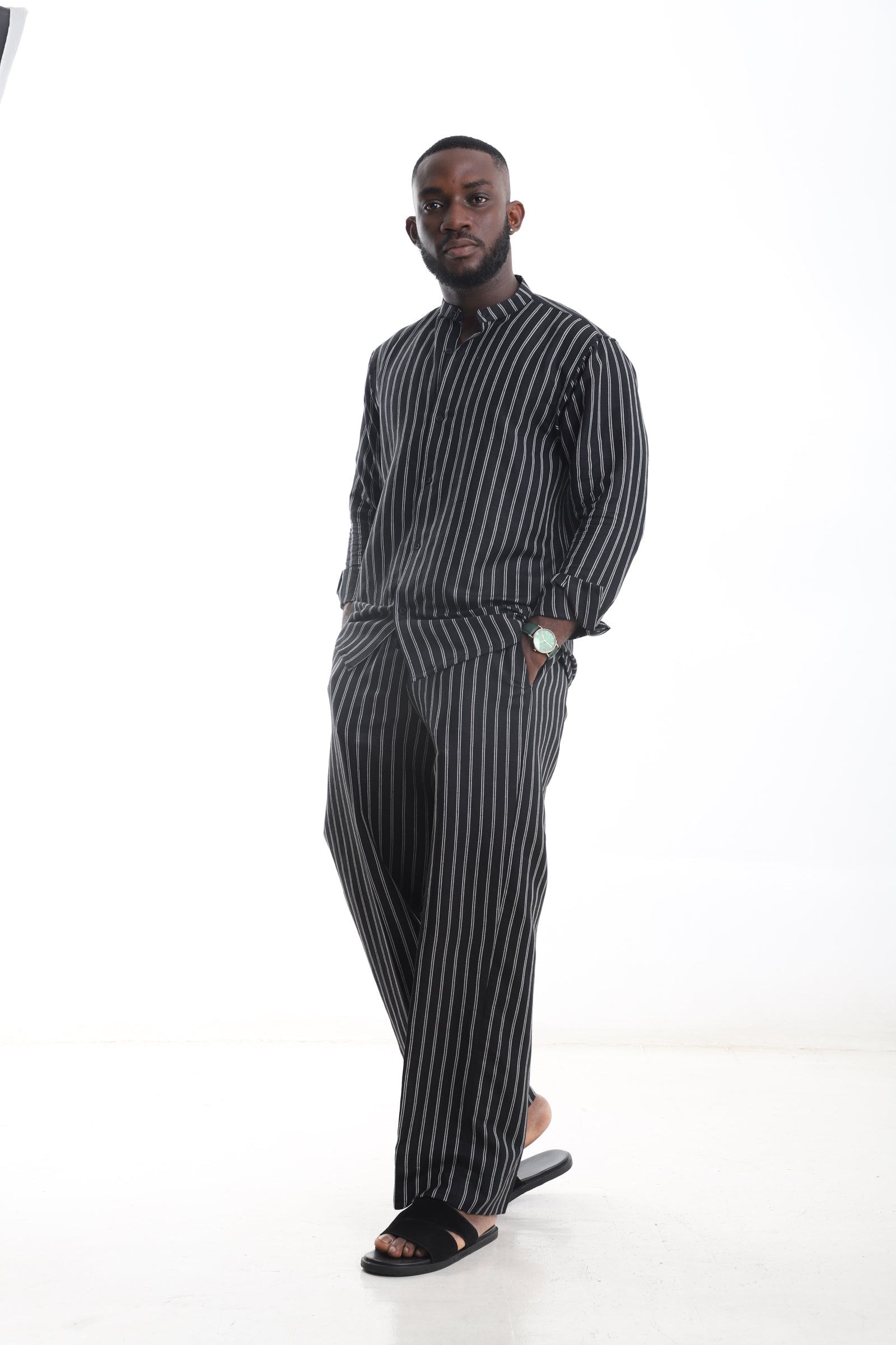 Men’s Black Striped Linen Set