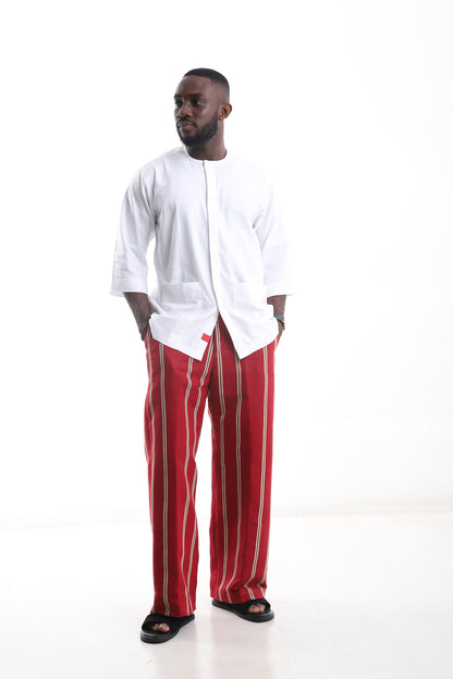 Aso-Oke Pant + White Tunic Top set
