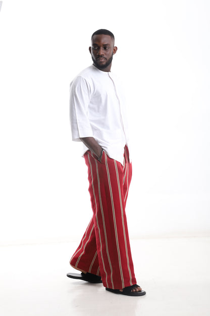 Aso-Oke Pant + White Tunic Top set