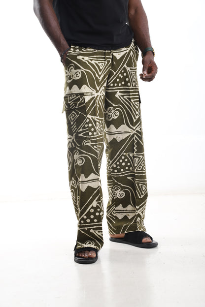 Adire Print Wide-Leg Pants