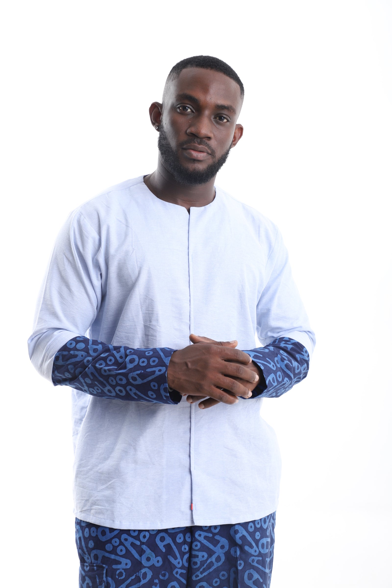 Adire &amp; Linen Contrast Tunic Set