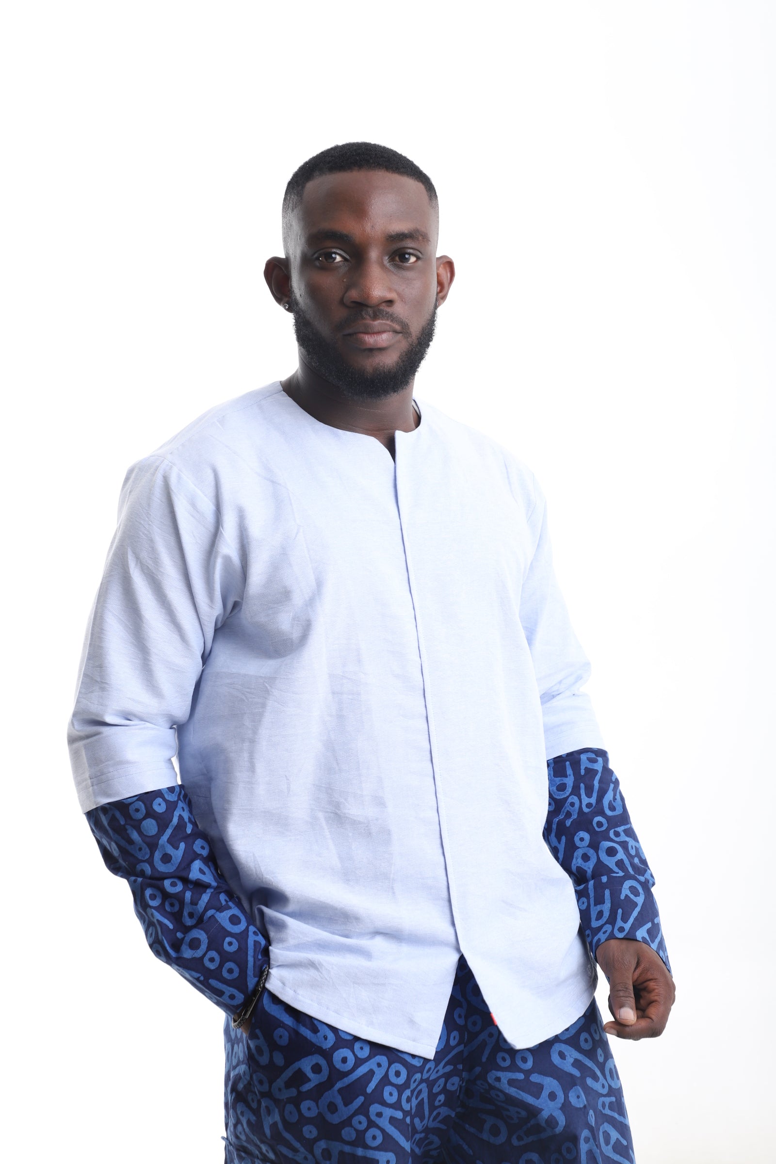 Adire &amp; Linen Contrast Tunic Set