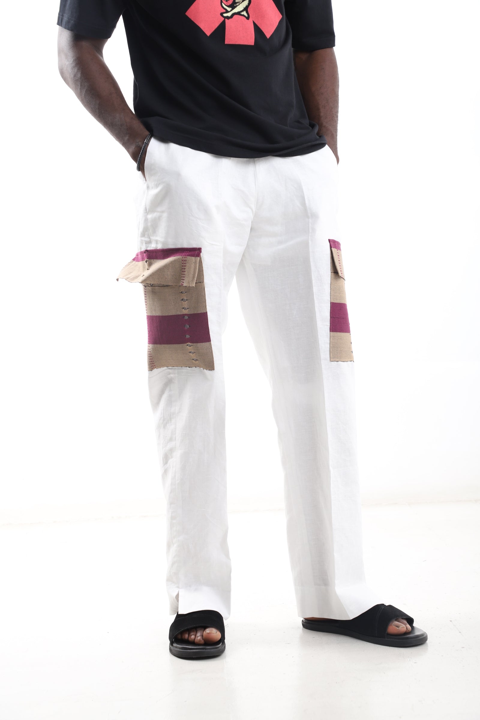 Linen Trousers with Aso-Oke Pocket Detail