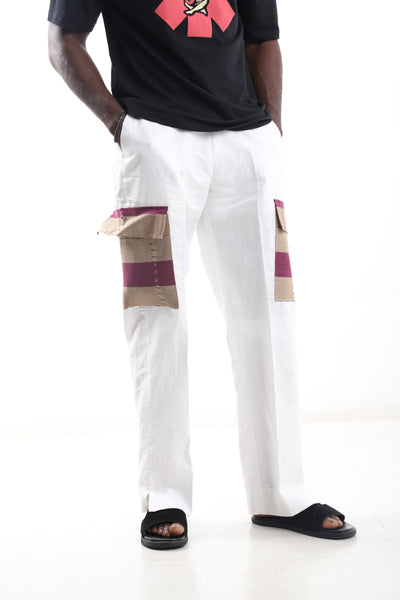 Linen Trousers with Aso-Oke Pocket Detail
