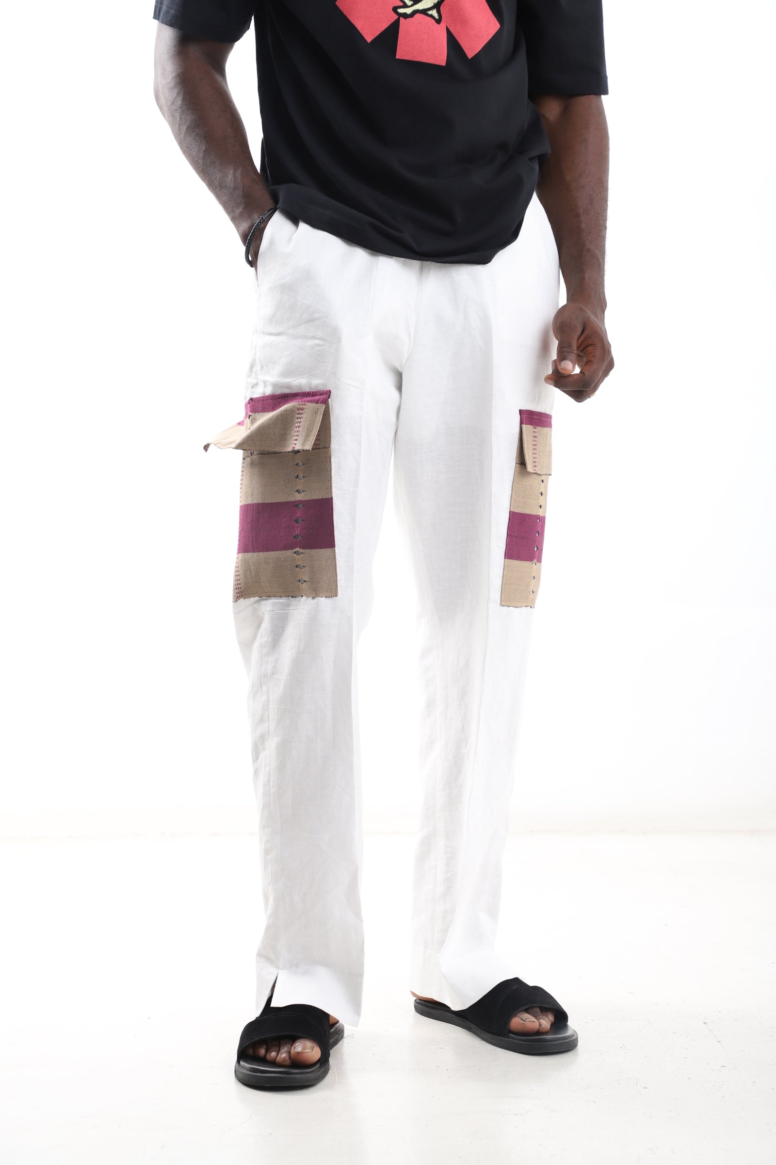 Linen Trousers with Aso-Oke Pocket Detail