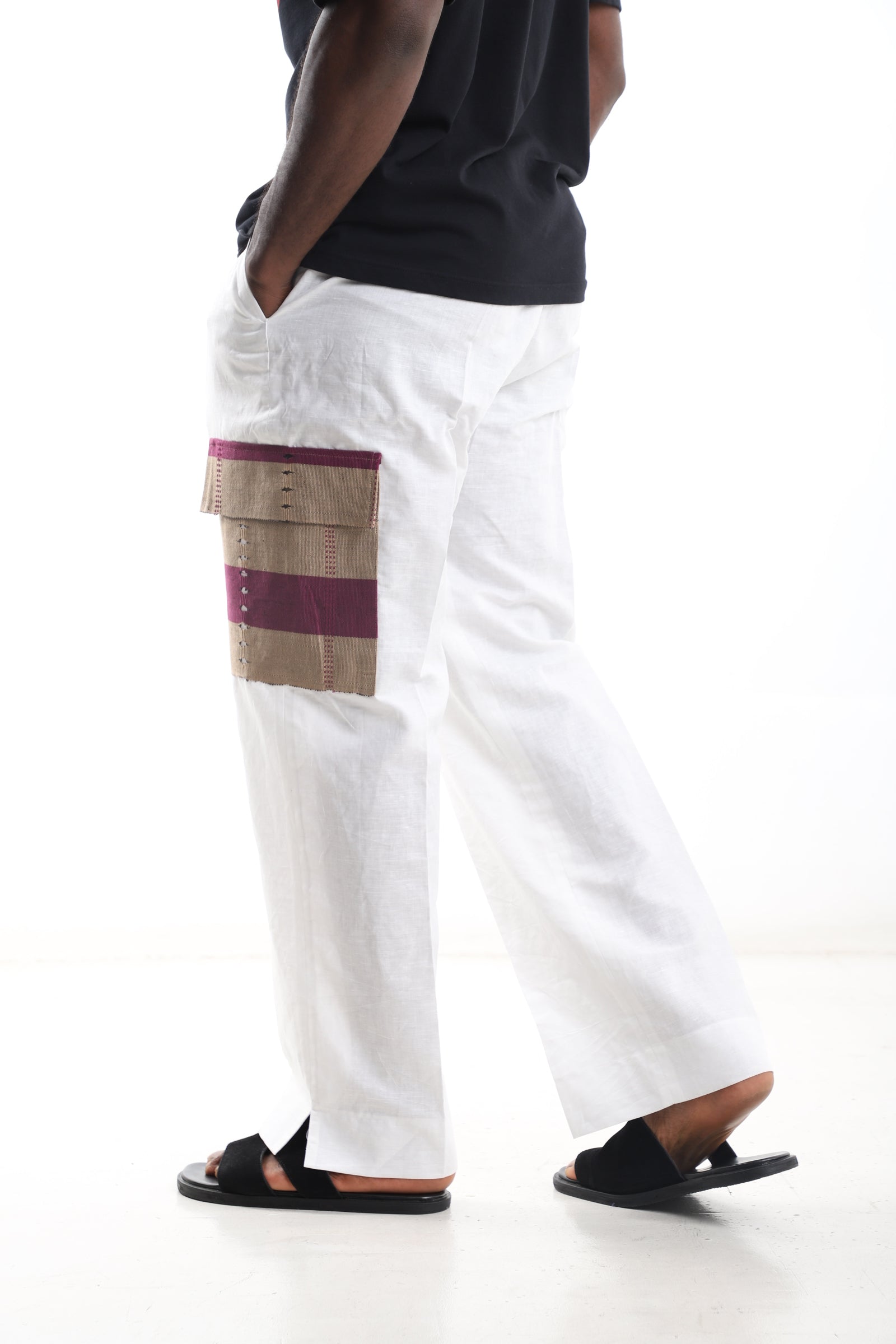 Linen Trousers with Aso-Oke Pocket Detail