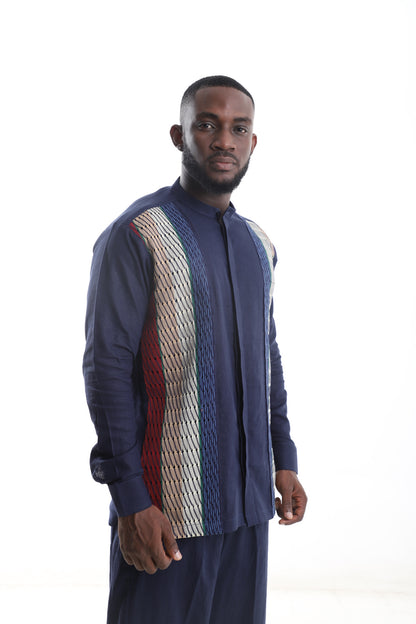 Linen Shirt with Aso-Oke Panels