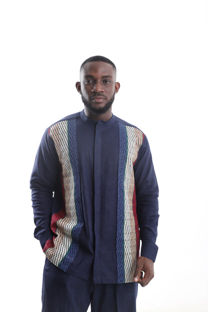 Linen Shirt with Aso-Oke Panels