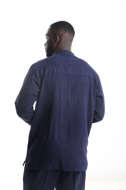 Linen Shirt with Aso-Oke Panels