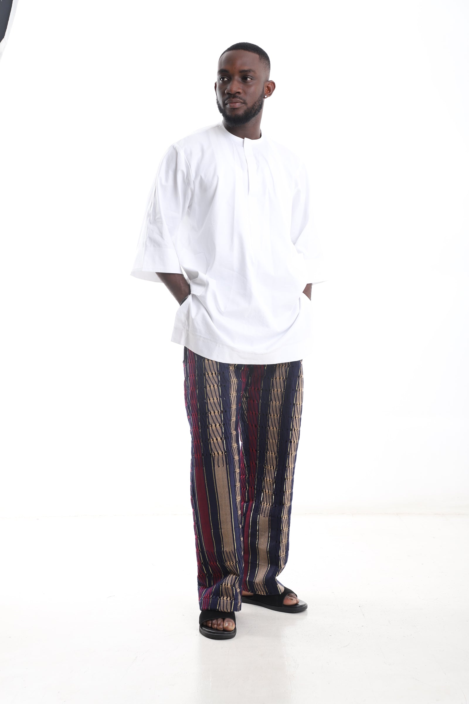 Aso-Oke Pants &amp; White Tunic Top Set