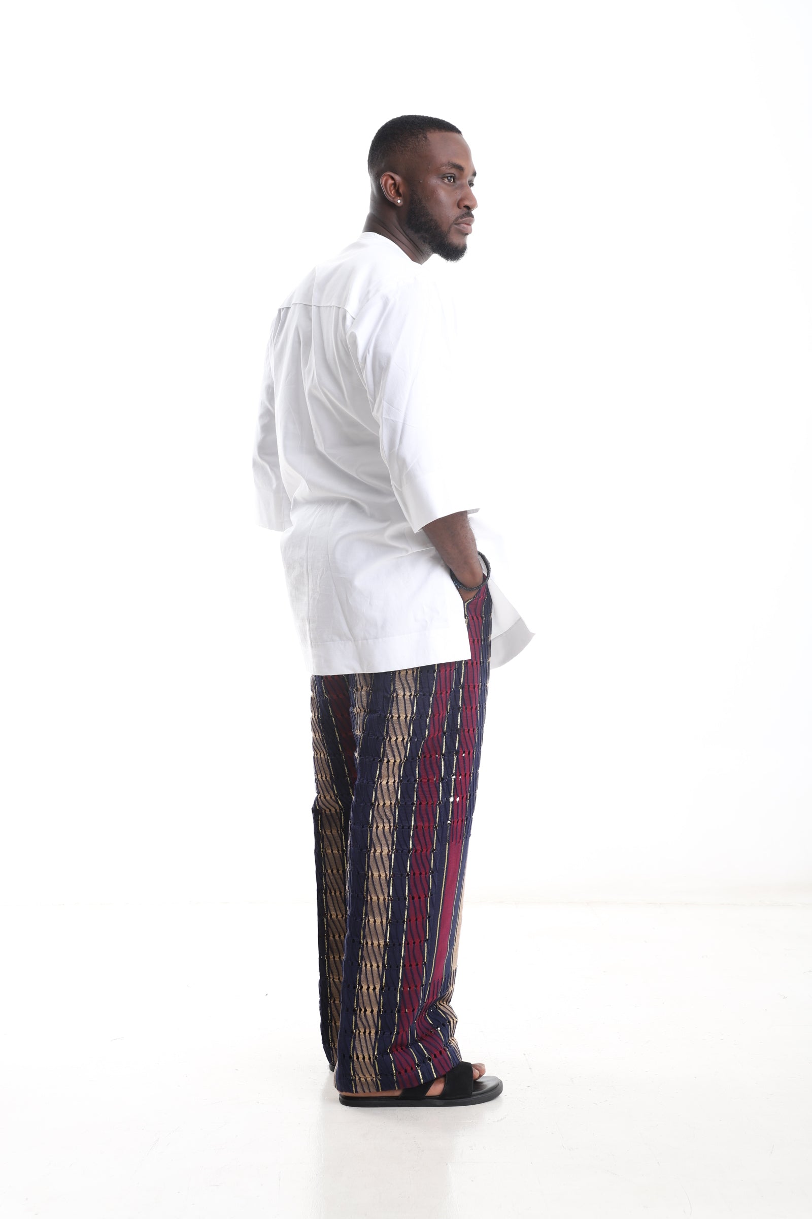 Aso-Oke Pants &amp; White Tunic Top Set