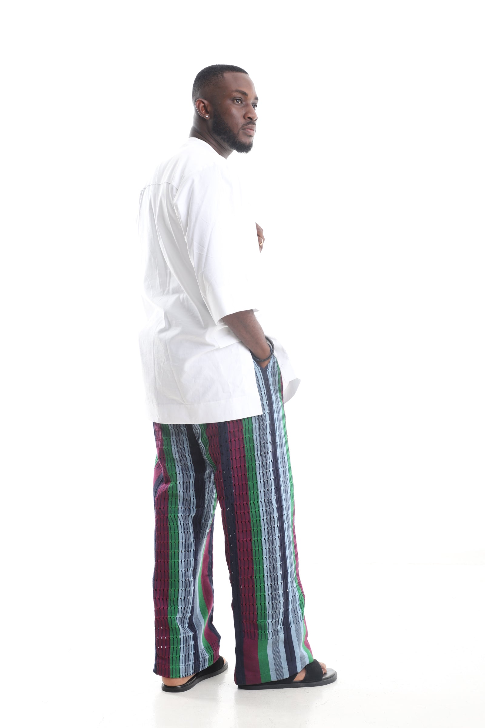 Aso-Oke Pants &amp; White Tunic Top Set