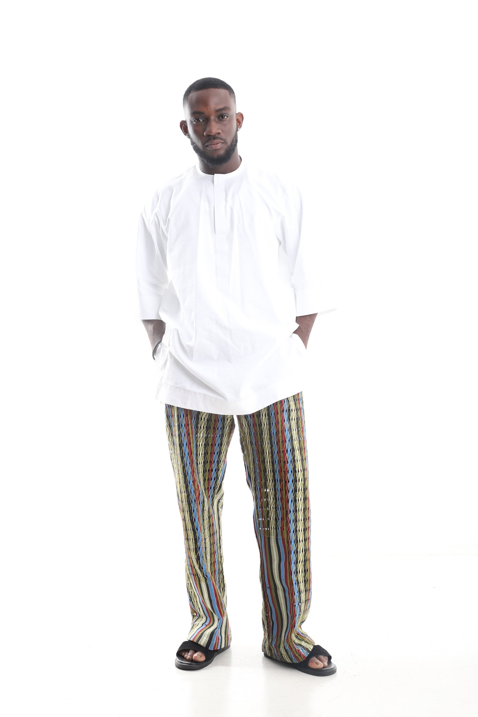 Aso-Oke Pants &amp; Classic White Tunic Set