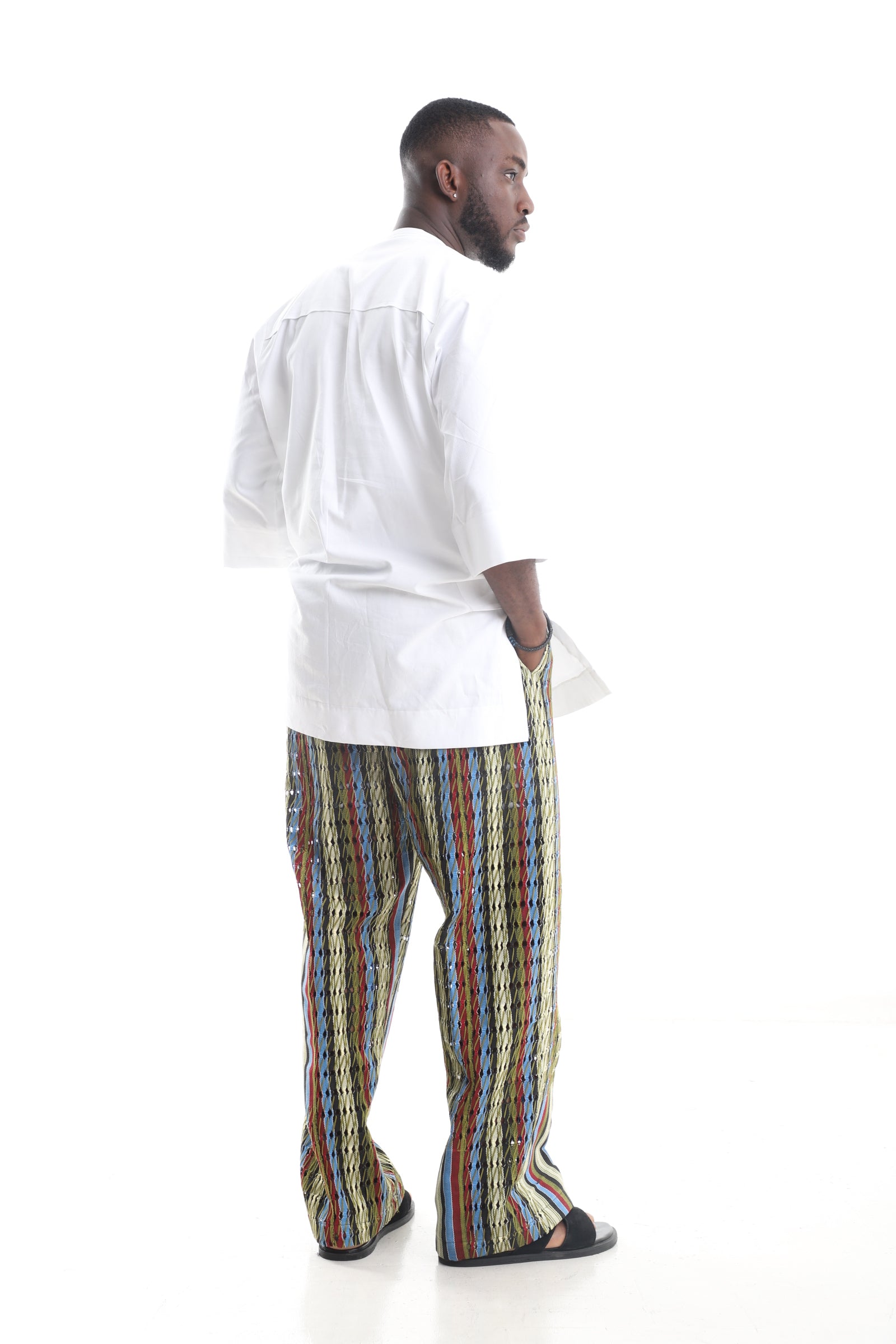 Aso-Oke Pants &amp; Classic White Tunic Set