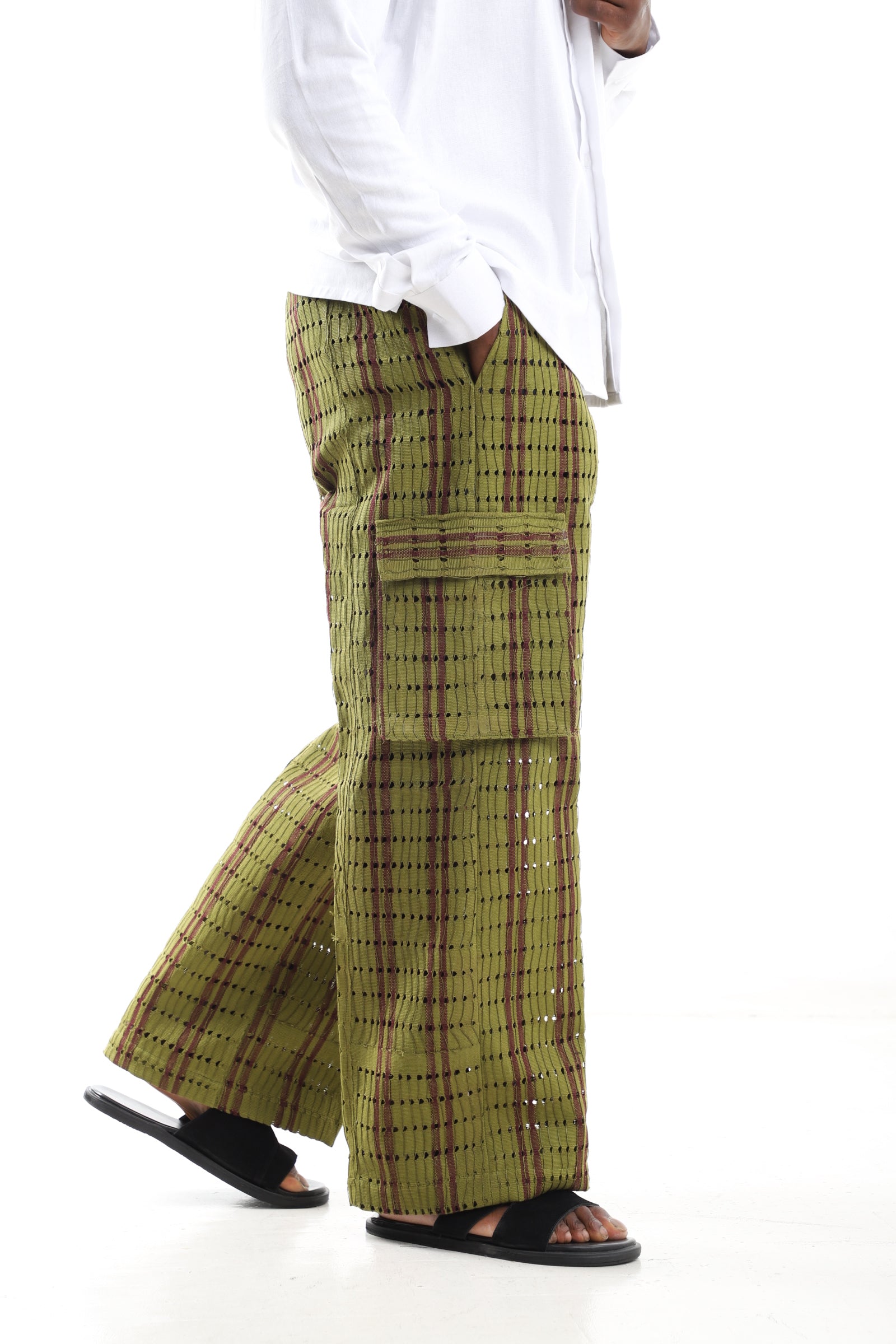 Olive Aso-Oke Cargo Pants
