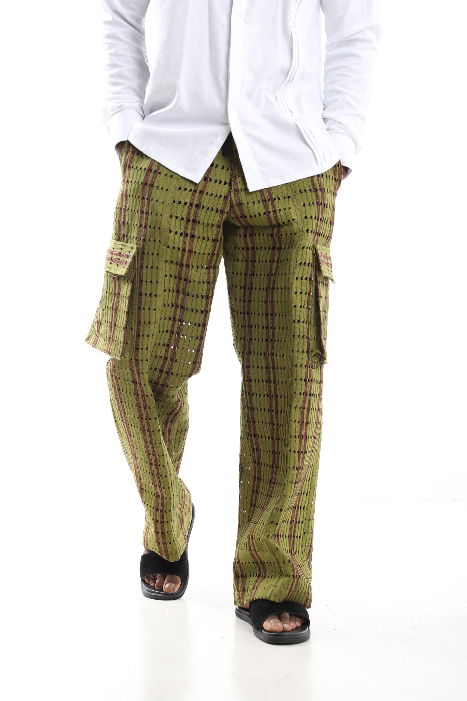 Olive Aso-Oke Cargo Pants