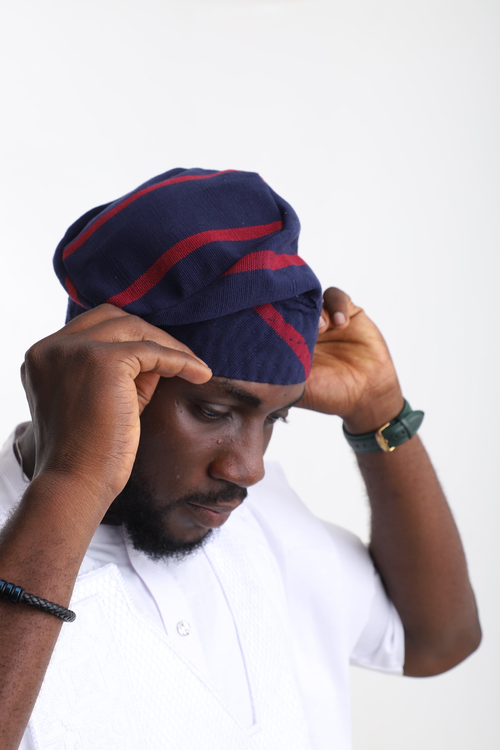 Navy &amp; Red Yoruba Fila Cap – Premium Traditional Men’s Cap