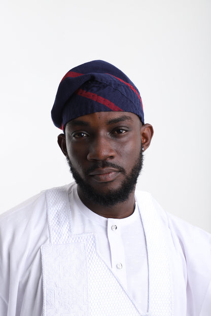 Navy &amp; Red Yoruba Fila Cap – Premium Traditional Men’s Cap