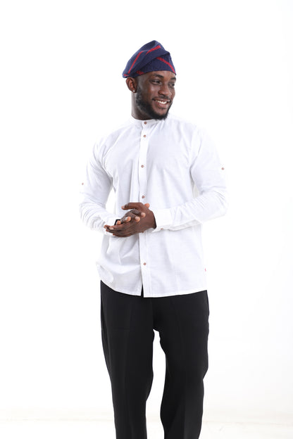 Premium White Linen Shirt for Men – Modern Mandarin Collar Design