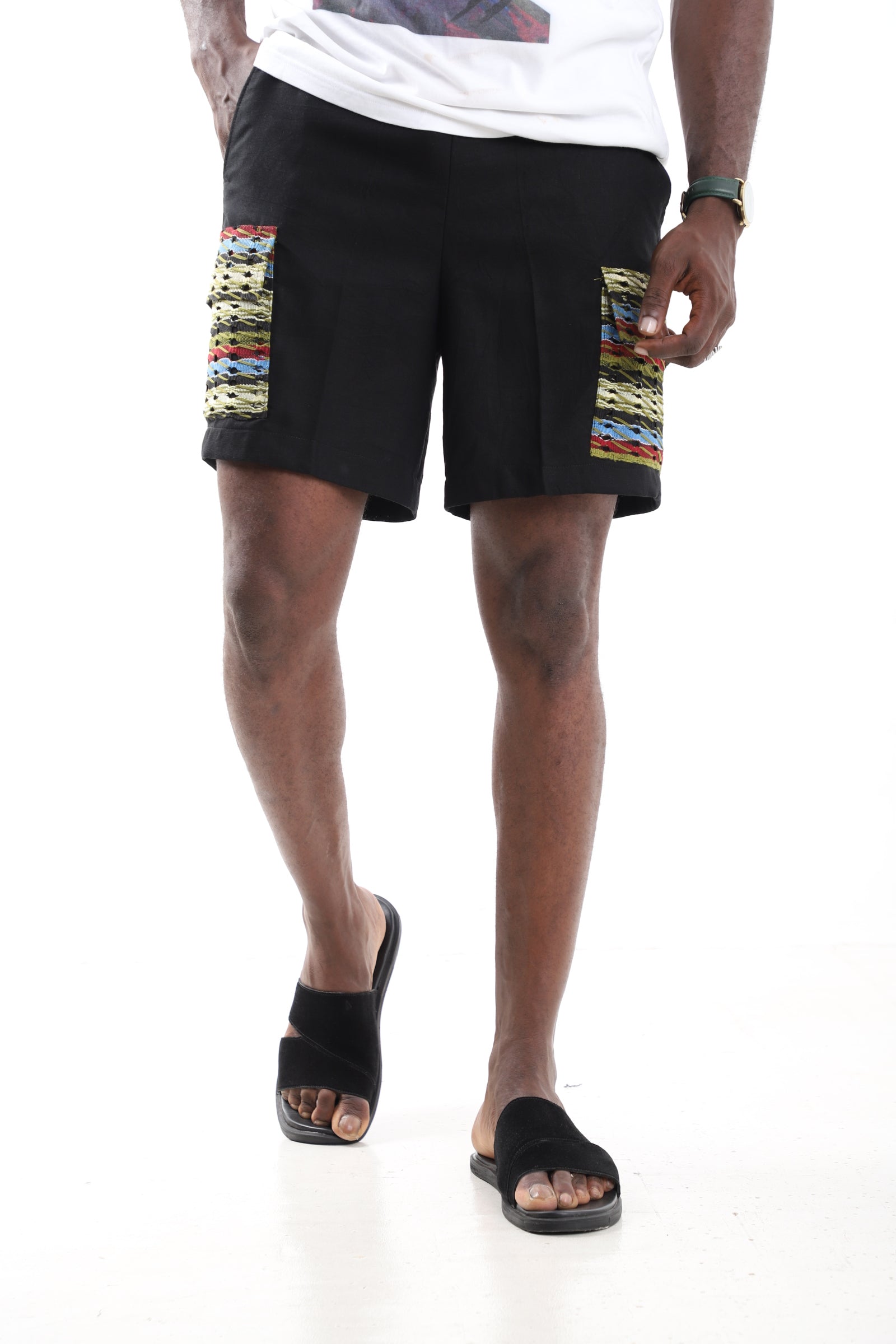 Linen Shorts with Aso-oke Accents