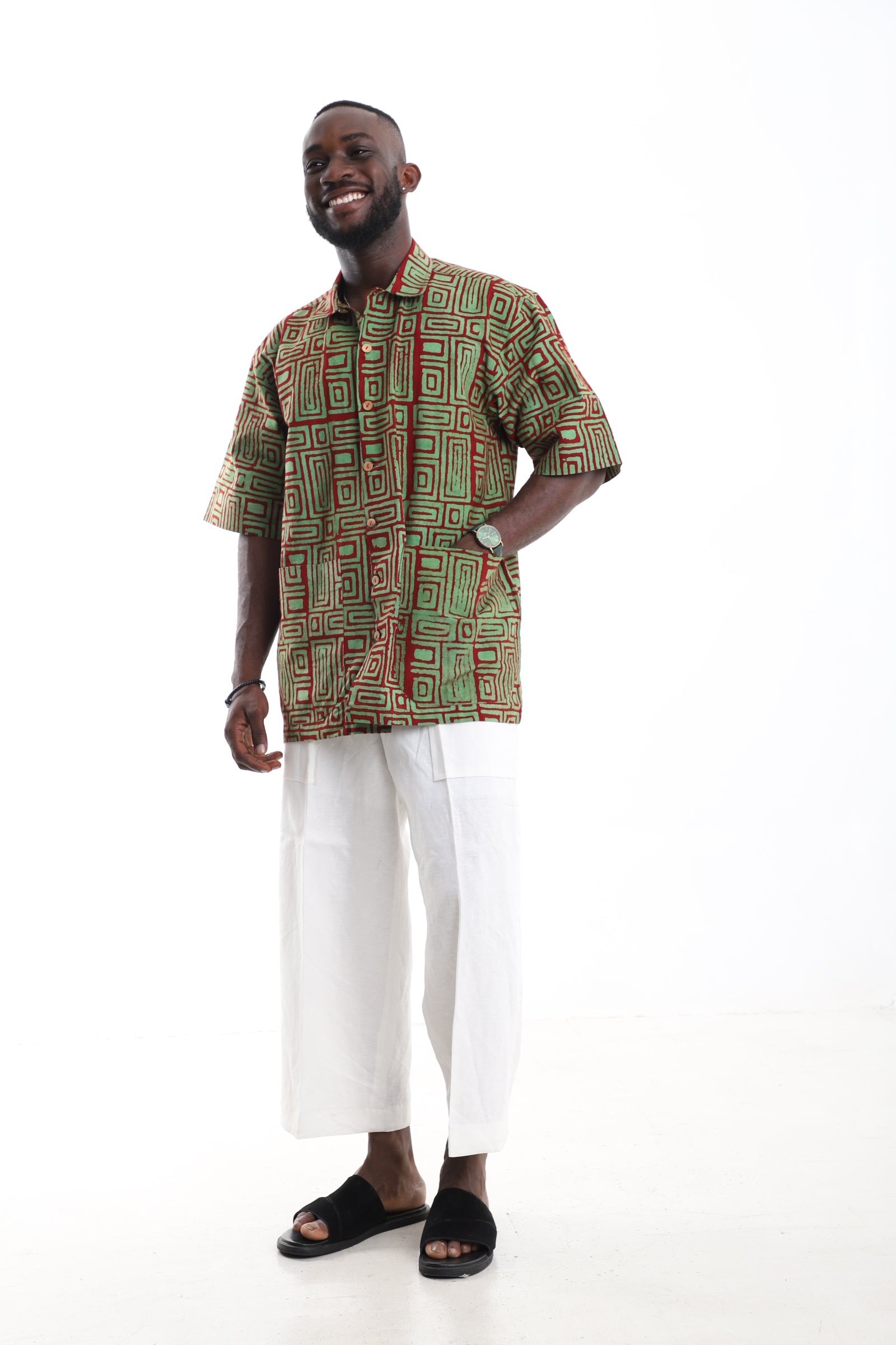 Hand-Dyed Adire Shirt & Linen Pants