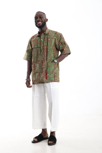 Hand-Dyed Adire Shirt & Linen Pants