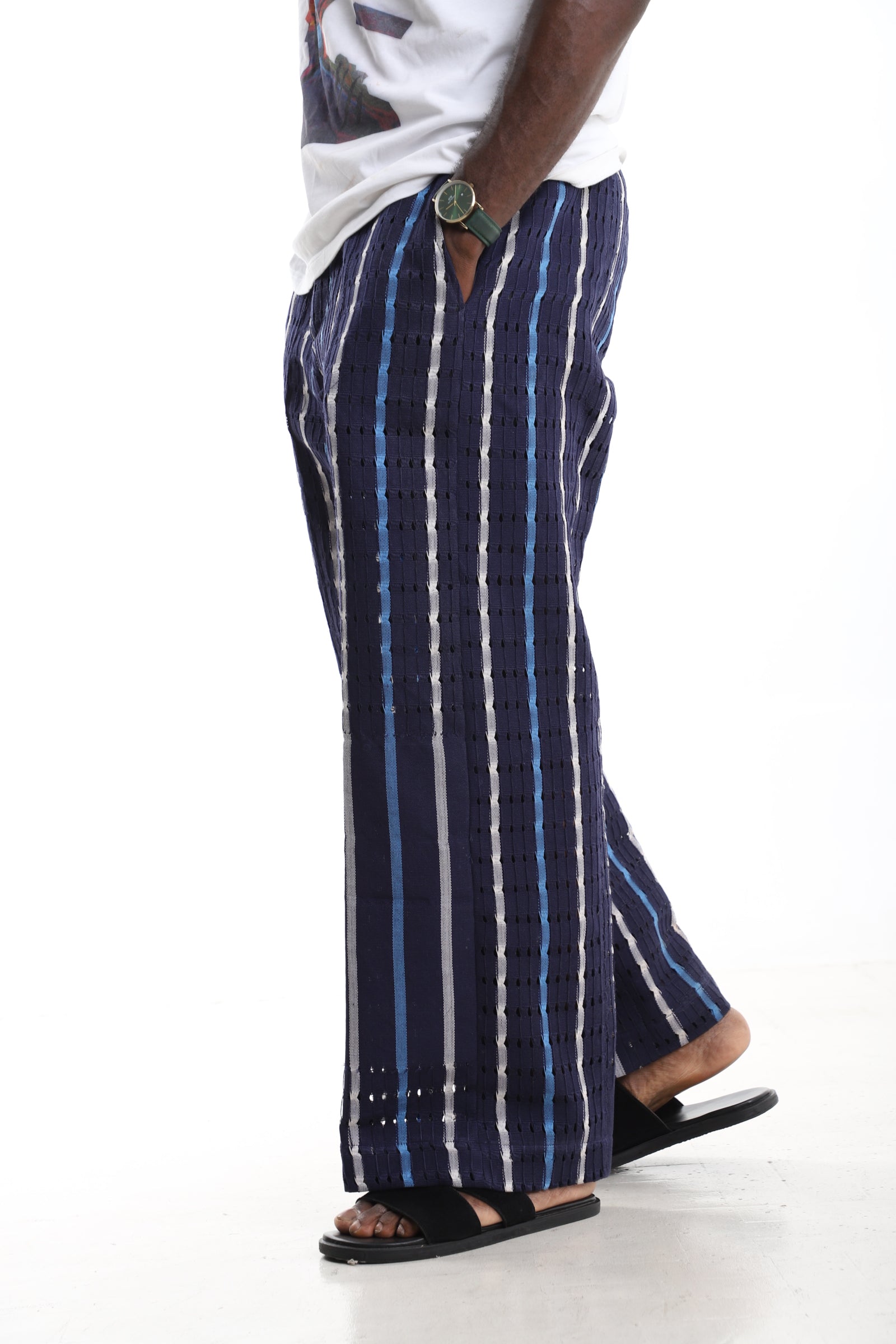 The Midnight Weave | Hand-Loomed Aso-Oke Perforated Trousers