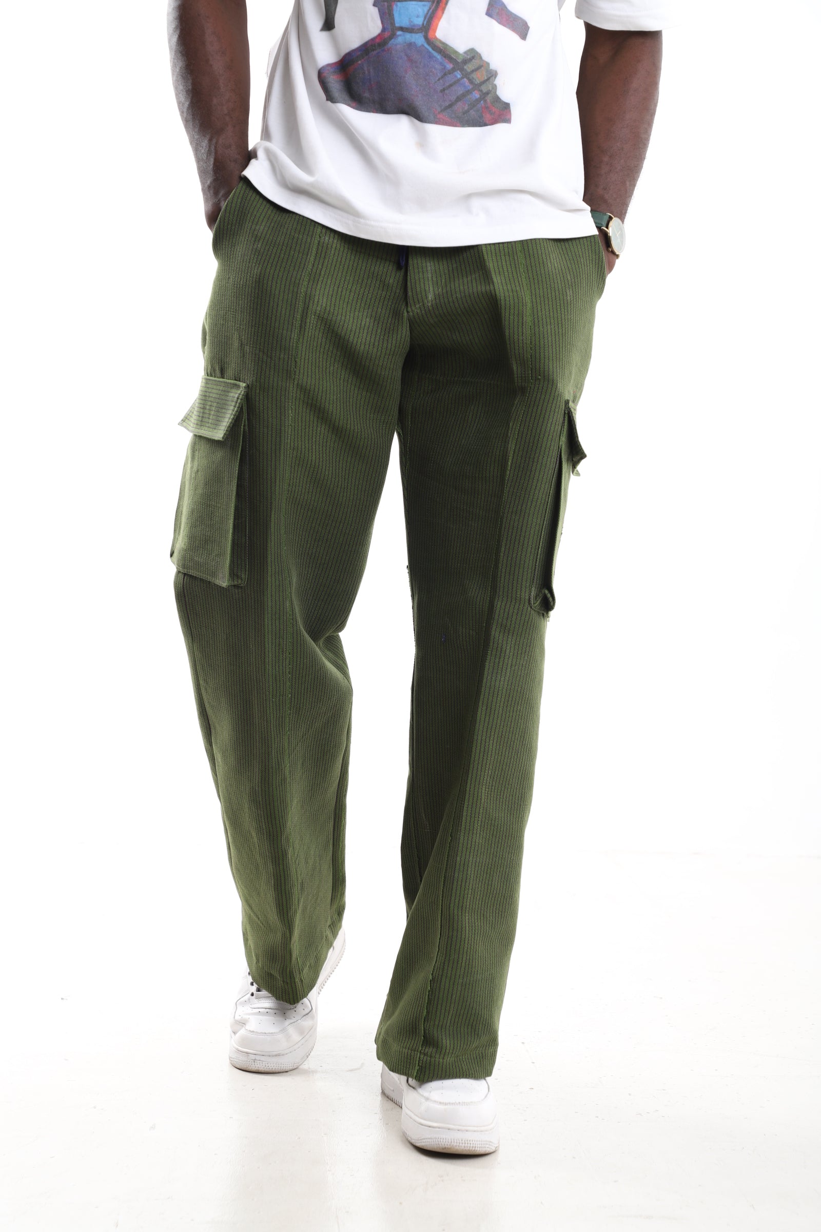 The Olive Monolith | Premium Hand-Loomed Aso Oke Cargo Trousers