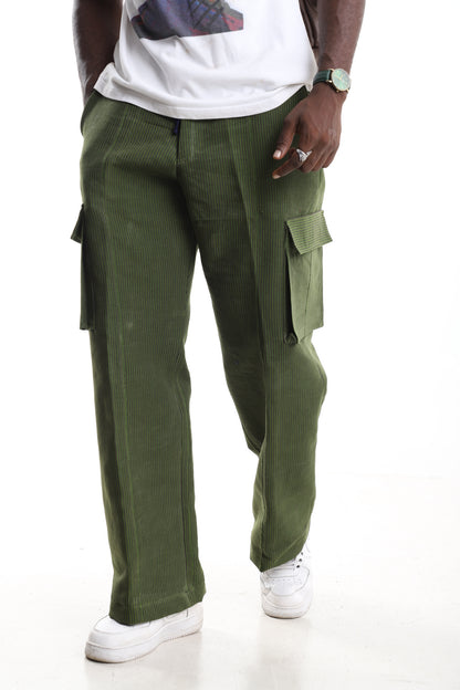 The Olive Monolith | Premium Hand-Loomed Aso Oke Cargo Trousers