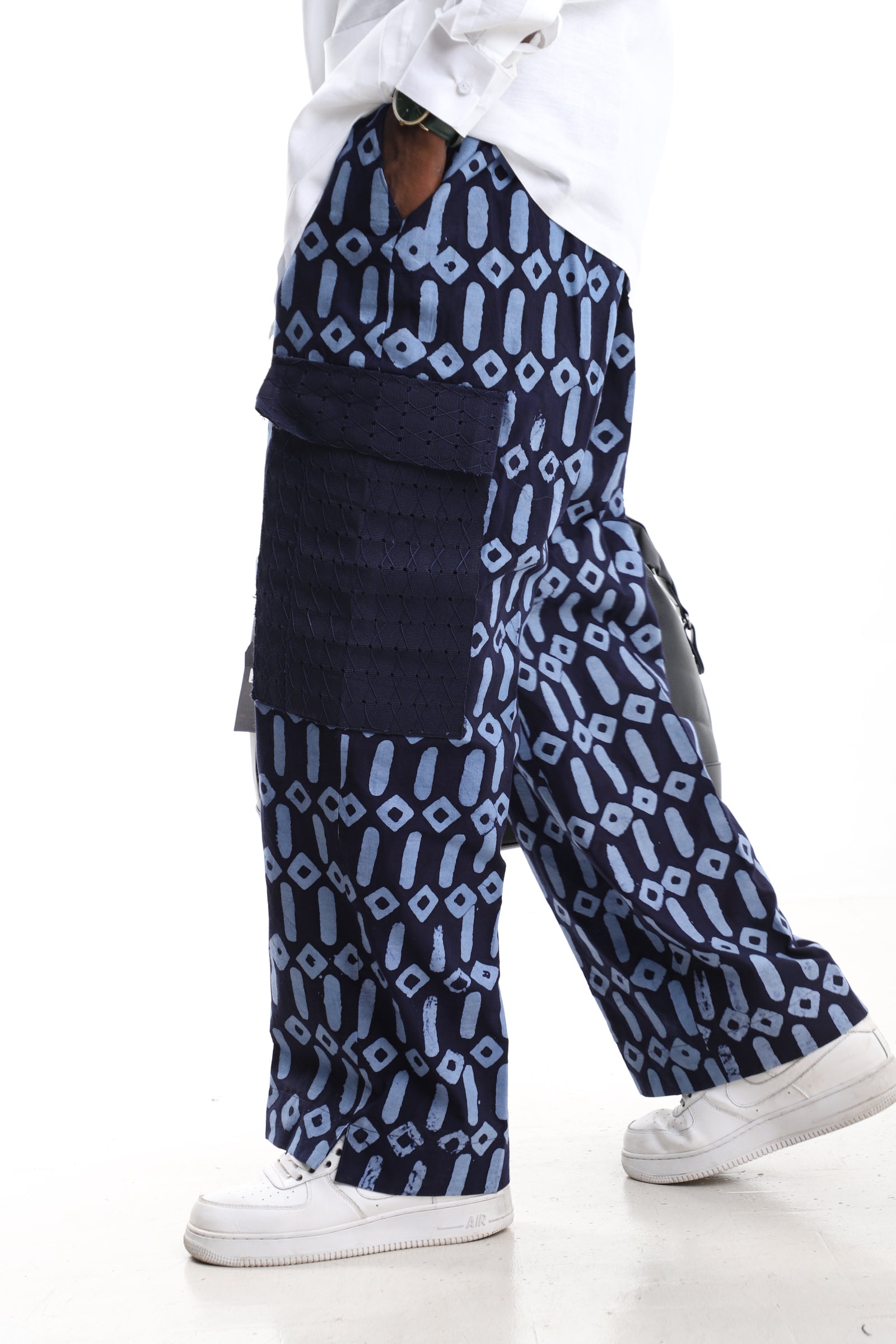 The Cobalt Torsion | Artisanal Hand-Dyed Adire Cargo Trousers