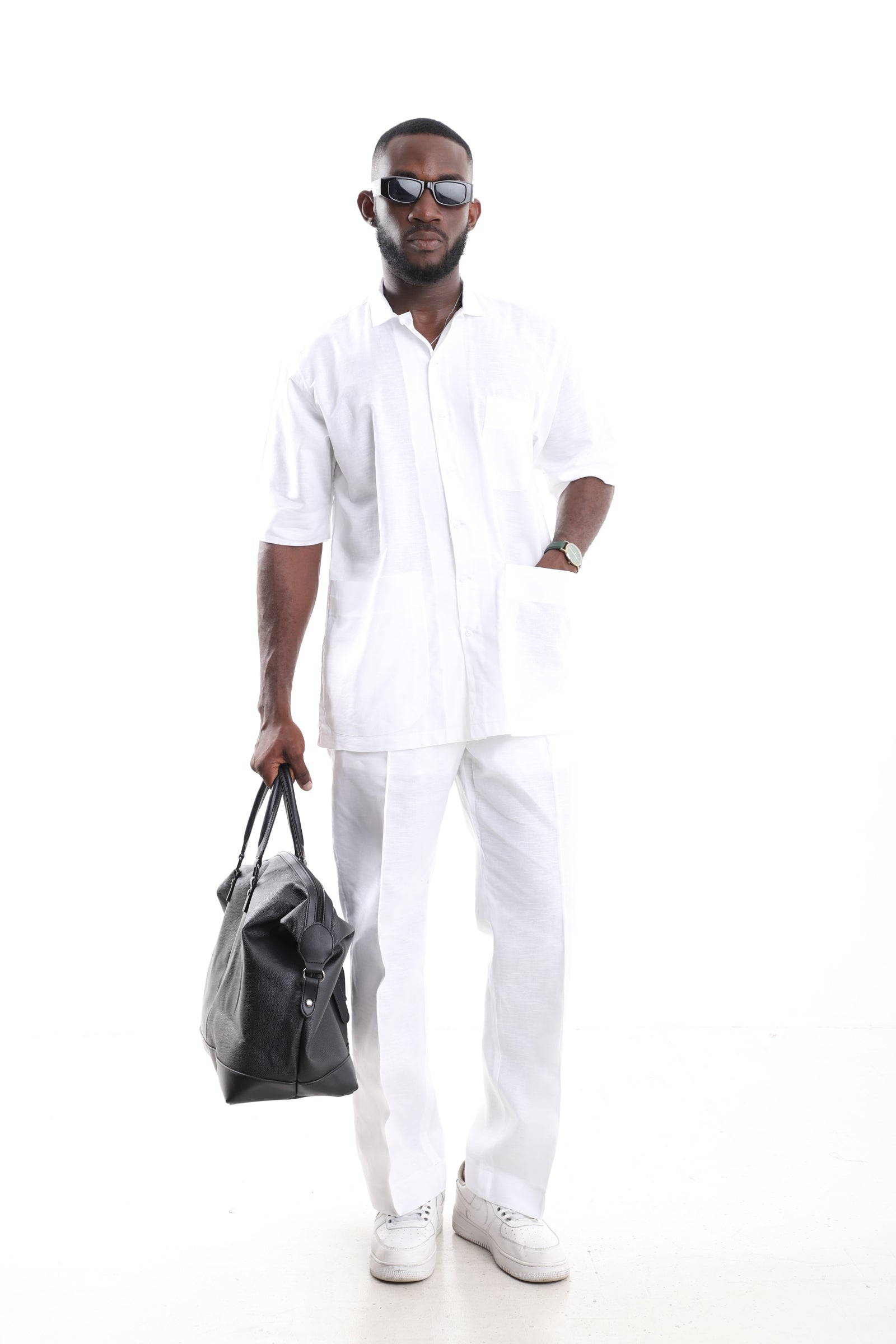 Premium White Linen Tunic &amp; Trouser Set