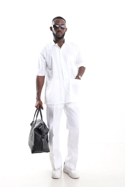 Premium White Linen Tunic &amp; Trouser Set