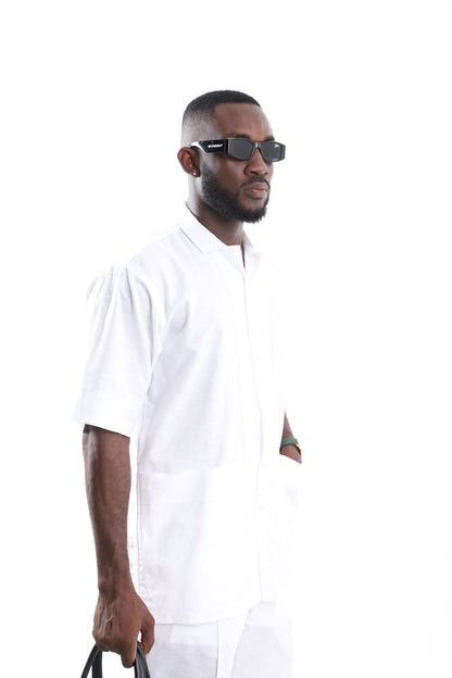 Premium White Linen Utility Shirt
