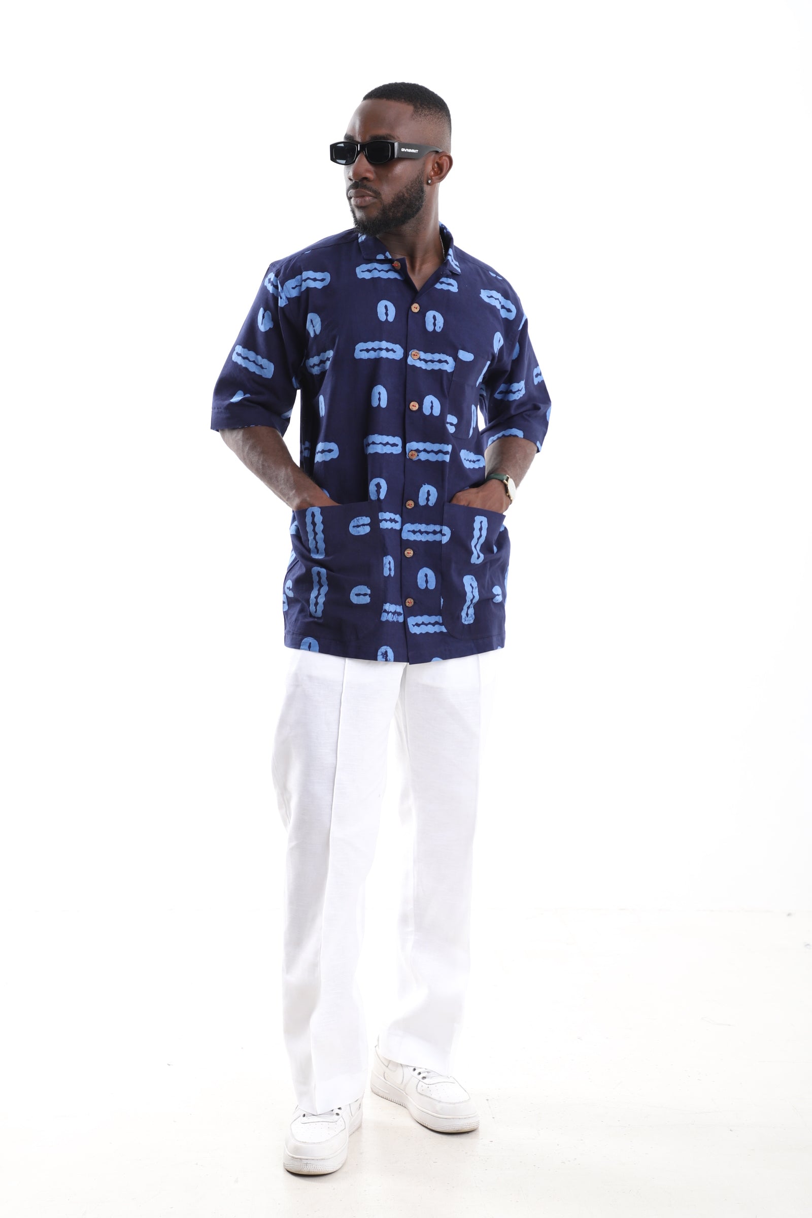 Hand-Dyed Adire Shirt &amp; Tailored Linen Trousers