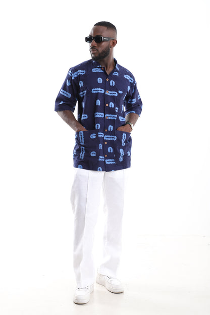 Hand-Dyed Adire Shirt &amp; Tailored Linen Trousers