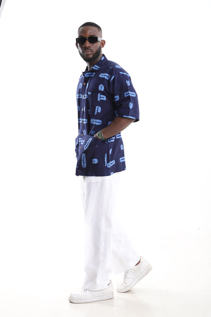 Hand-Dyed Adire Shirt &amp; Tailored Linen Trousers