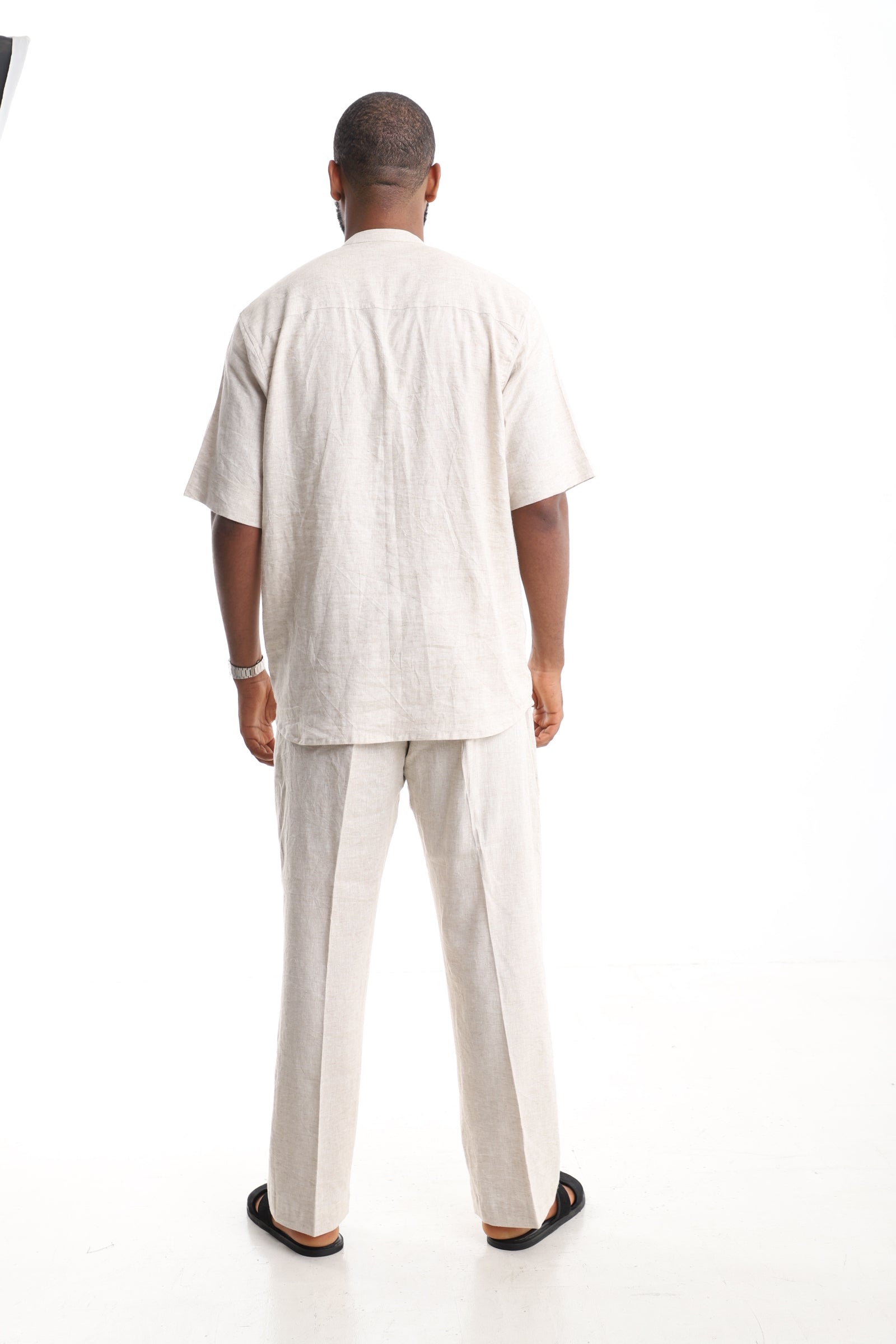 Premium Linen Mandarin Set with Hand-Loomed Aso Oke Inlay