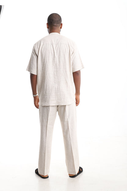 Premium Linen Mandarin Set with Hand-Loomed Aso Oke Inlay