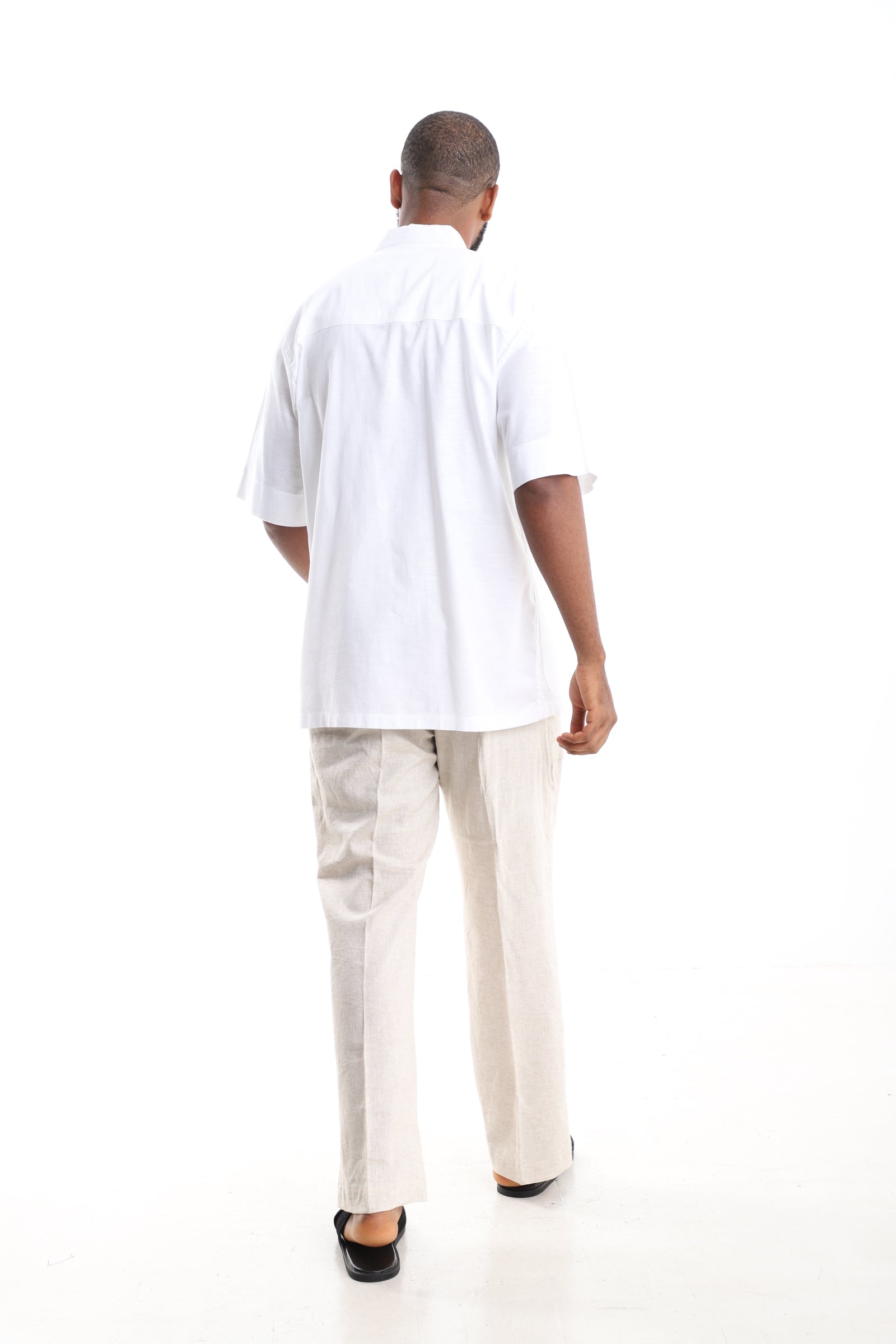 Premium Linen Short-Sleeve Set with Aso Oke Inlay