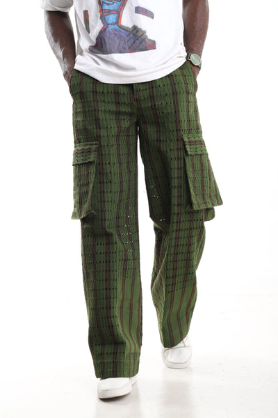 Forest Green Aso-Oke Cargo Trousers