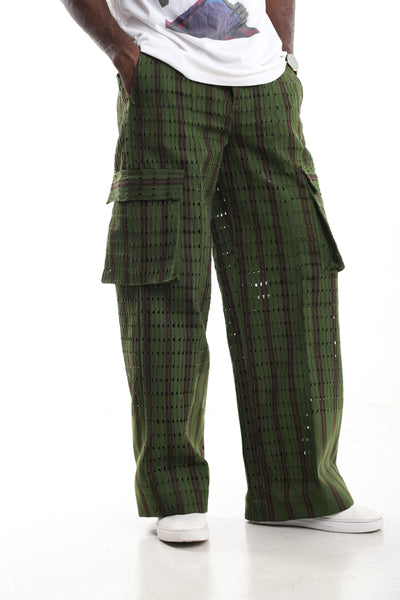 Forest Green Aso-Oke Cargo Trousers
