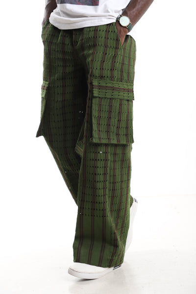 Forest Green Aso-Oke Cargo Trousers