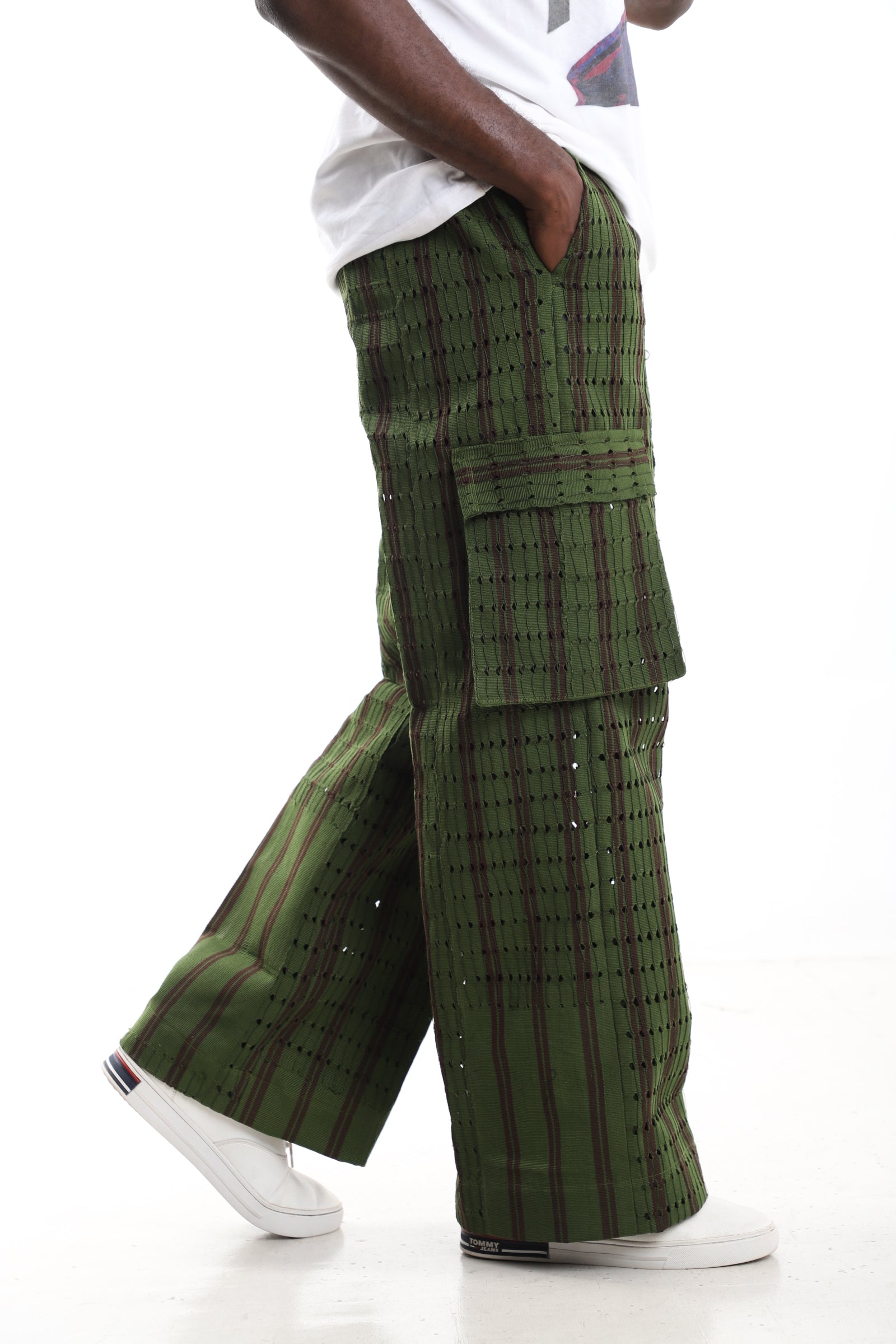 Forest Green Aso-Oke Cargo Trousers