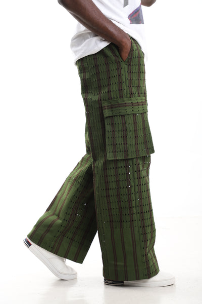 Forest Green Aso-Oke Cargo Trousers