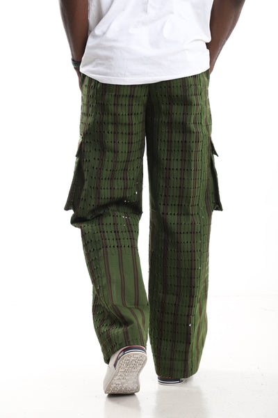 Forest Green Aso-Oke Cargo Trousers