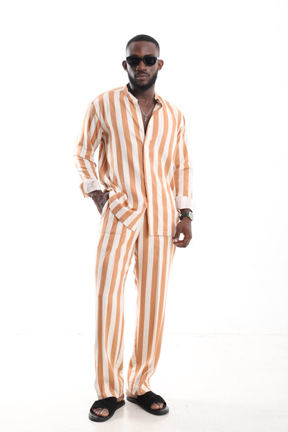Ochre Striped Linen Vacation Set