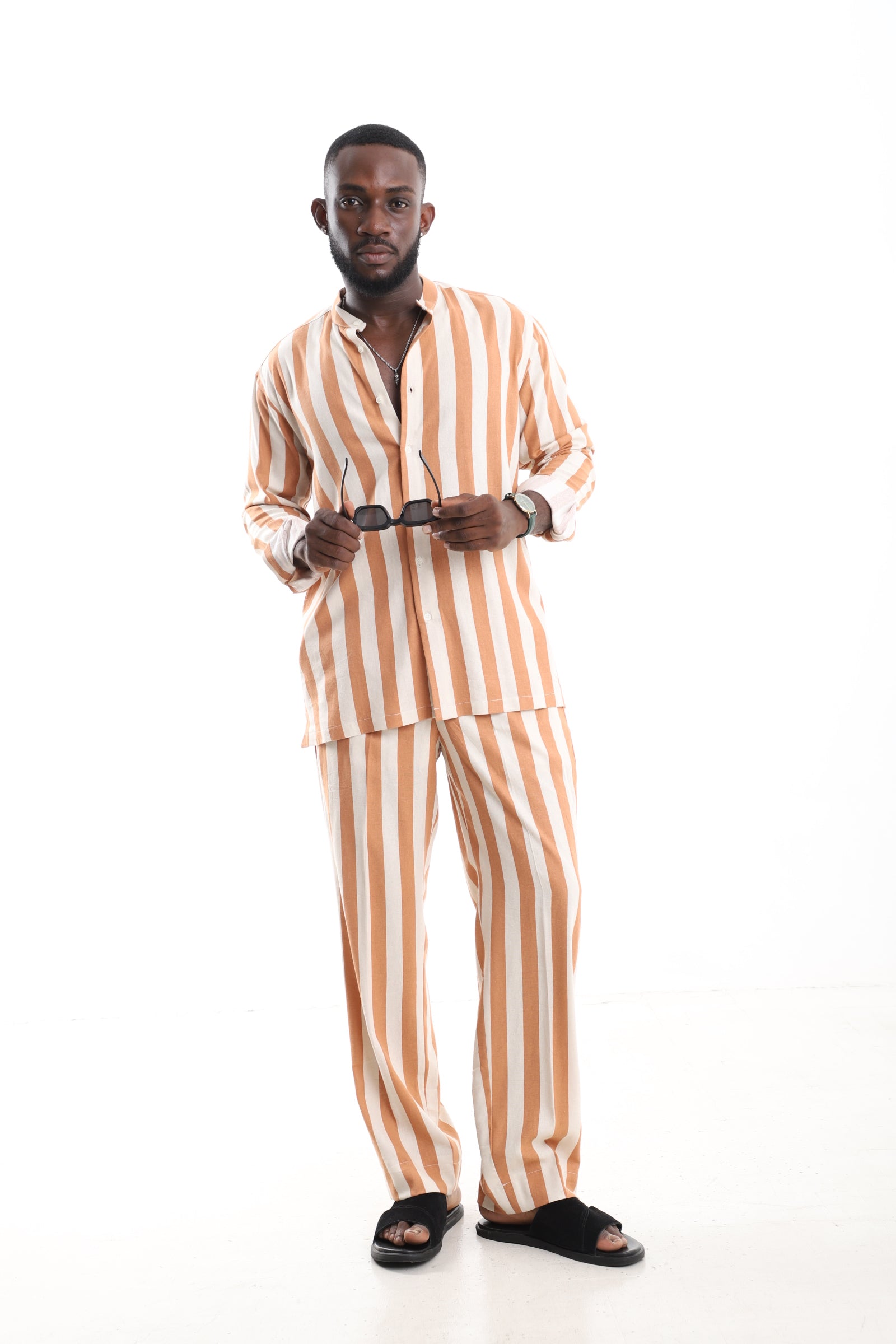 Ochre Striped Linen Vacation Set
